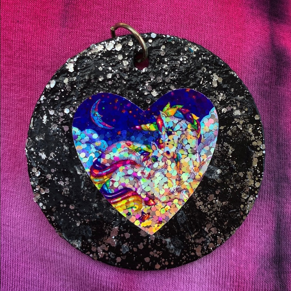 Lisa Frank 90's Unicorn Markie Vintage Holographic Sticker Pendant Necklace